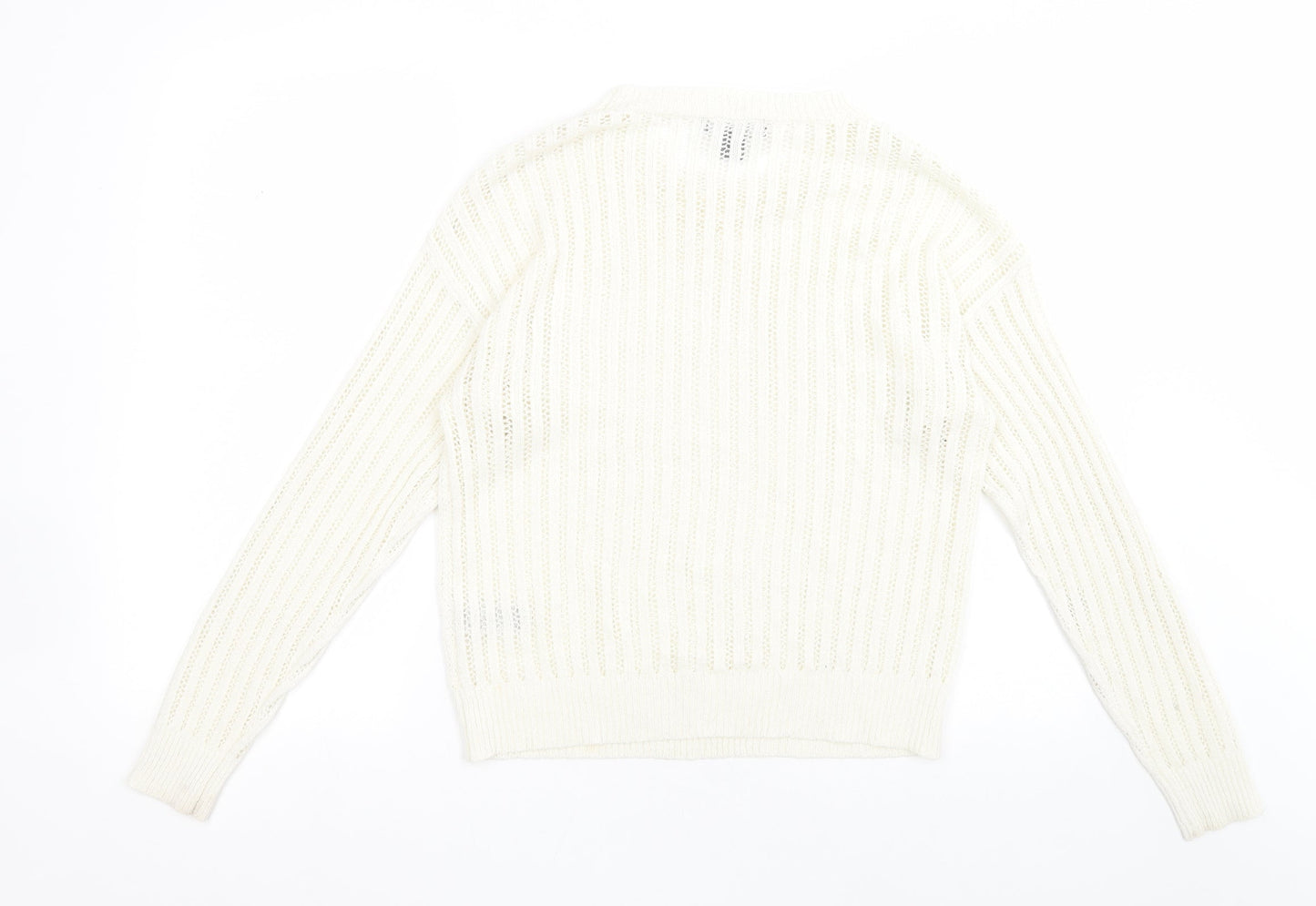 Primark Womens White Crew Neck  Acrylic Pullover Jumper Size M