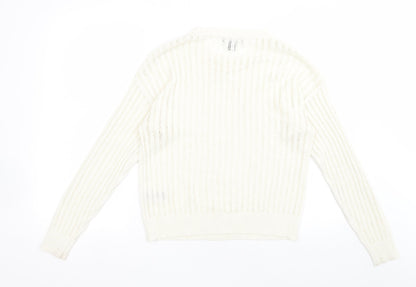 Primark Womens White Crew Neck  Acrylic Pullover Jumper Size M