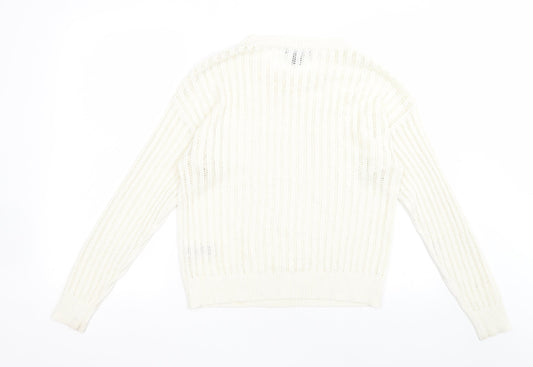 Primark Womens White Crew Neck  Acrylic Pullover Jumper Size M