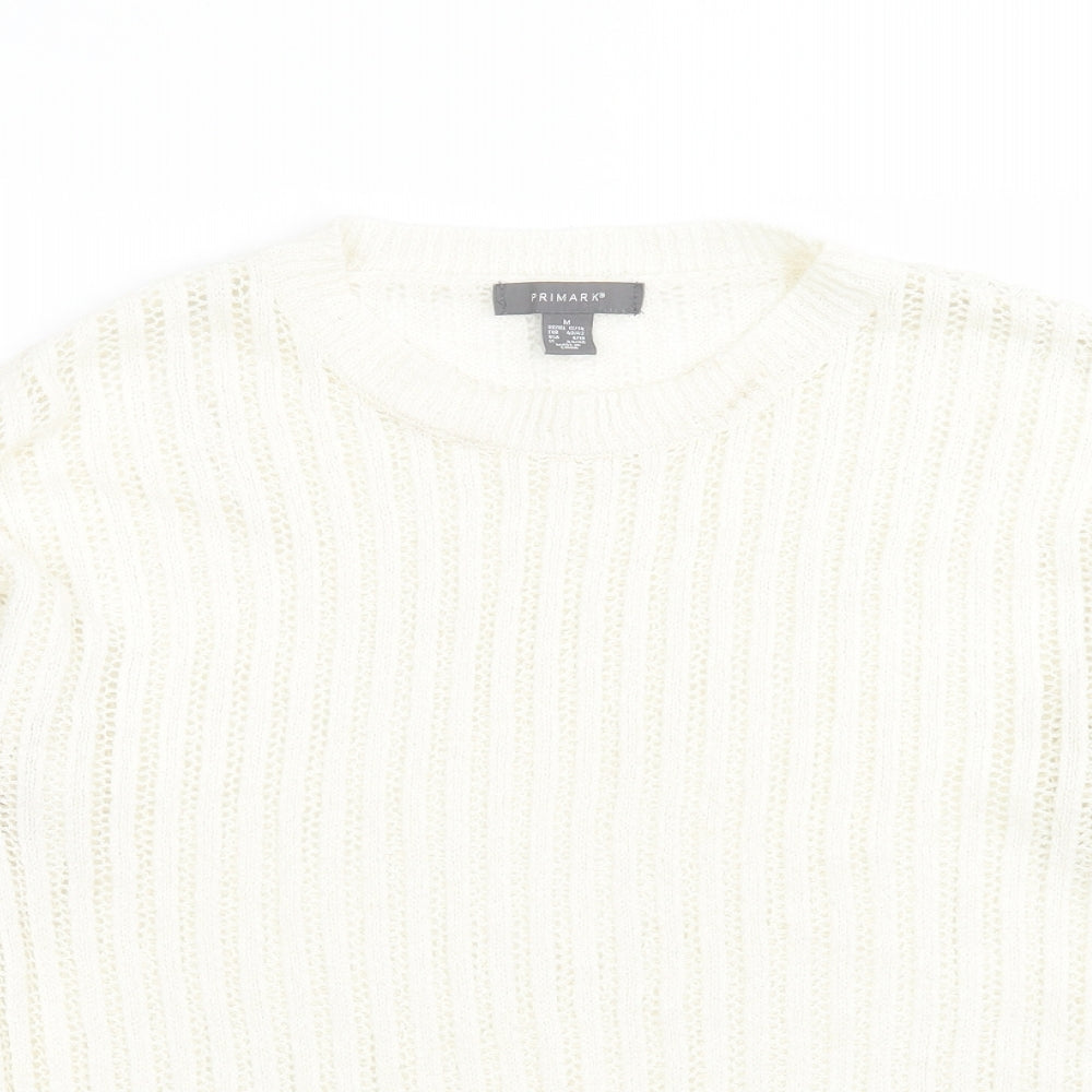 Primark Womens White Crew Neck  Acrylic Pullover Jumper Size M