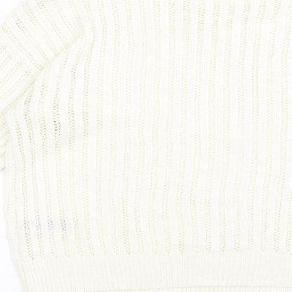 Primark Womens White Crew Neck  Acrylic Pullover Jumper Size M