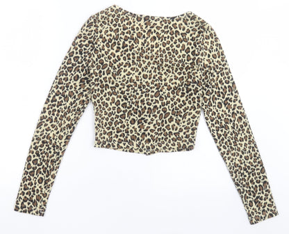 SheIn Womens Brown Scoop Neck Animal Print Polyester Cardigan Jumper Size S