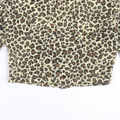 SheIn Womens Brown Scoop Neck Animal Print Polyester Cardigan Jumper Size S