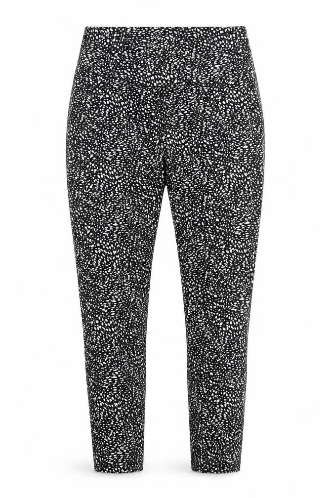Front view of George women’s black animal print polyester capri trousers, size UK 8, 27-inch leg regular