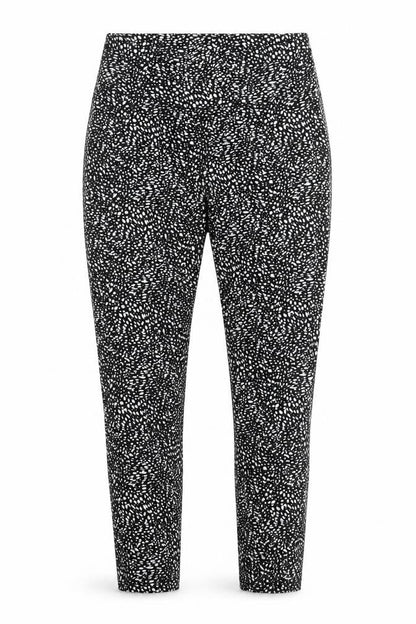 Front view of George women’s black animal print polyester capri trousers, size UK 8, 27-inch leg regular