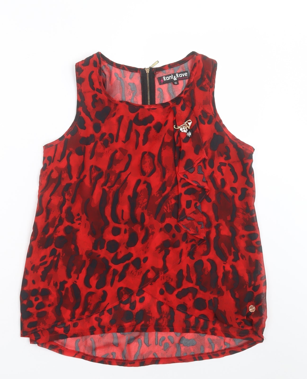 Rant & Rave Womens Red Geometric Polyester Basic Tank Size 10 Crew Neck