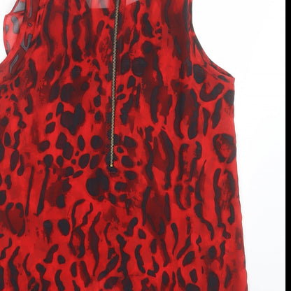 Rant & Rave Womens Red Geometric Polyester Basic Tank Size 10 Crew Neck