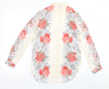 Miss Selfridge Womens Ivory Floral Polyester Basic Button-Up Size 10 Collared