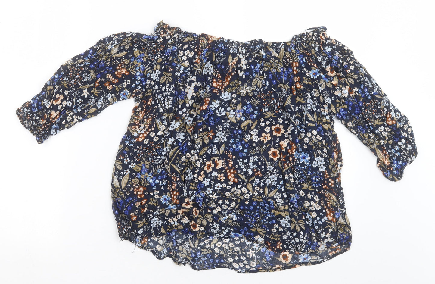 Stradivarius Womens Blue Floral Viscose Basic Blouse Size S Off the Shoulder