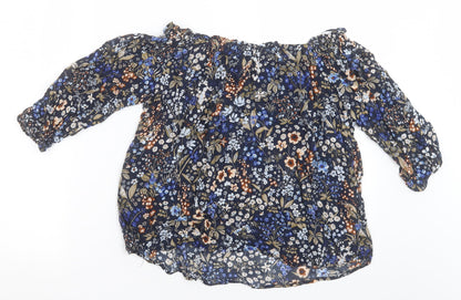 Stradivarius Womens Blue Floral Viscose Basic Blouse Size S Off the Shoulder