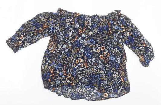 Stradivarius Womens Blue Floral Viscose Basic Blouse Size S Off the Shoulder
