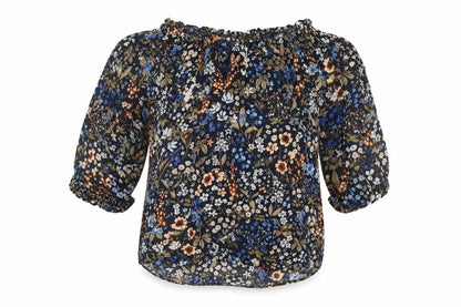 Stradivarius Womens Blue Floral Viscose Basic Blouse Size S Off the Shoulder