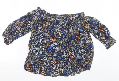 Stradivarius Womens Blue Floral Viscose Basic Blouse Size S Off the Shoulder
