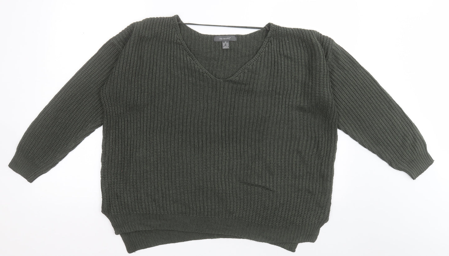 Primark Womens Green V-Neck  Acrylic Pullover Jumper Size M
