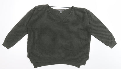 Primark Womens Green V-Neck  Acrylic Pullover Jumper Size M