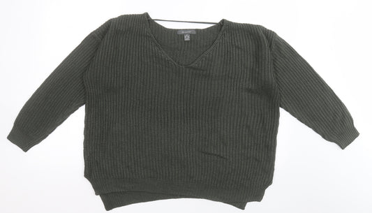 Primark Womens Green V-Neck  Acrylic Pullover Jumper Size M