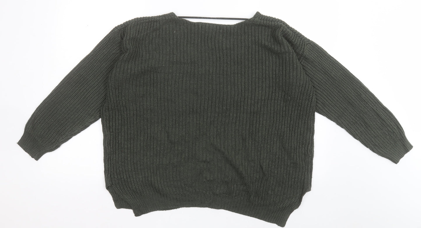Primark Womens Green V-Neck  Acrylic Pullover Jumper Size M