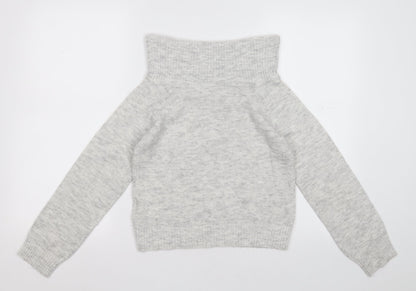 H&M Girls Grey High Neck  Acrylic Pullover Jumper Size 9-10 Years  Pullover