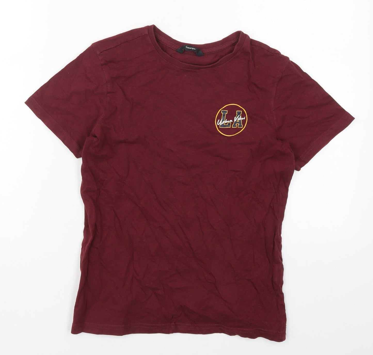 George Boys Red  Cotton Basic T-Shirt Size 10-11 Years Crew Neck Pullover - LA Urban Vibes