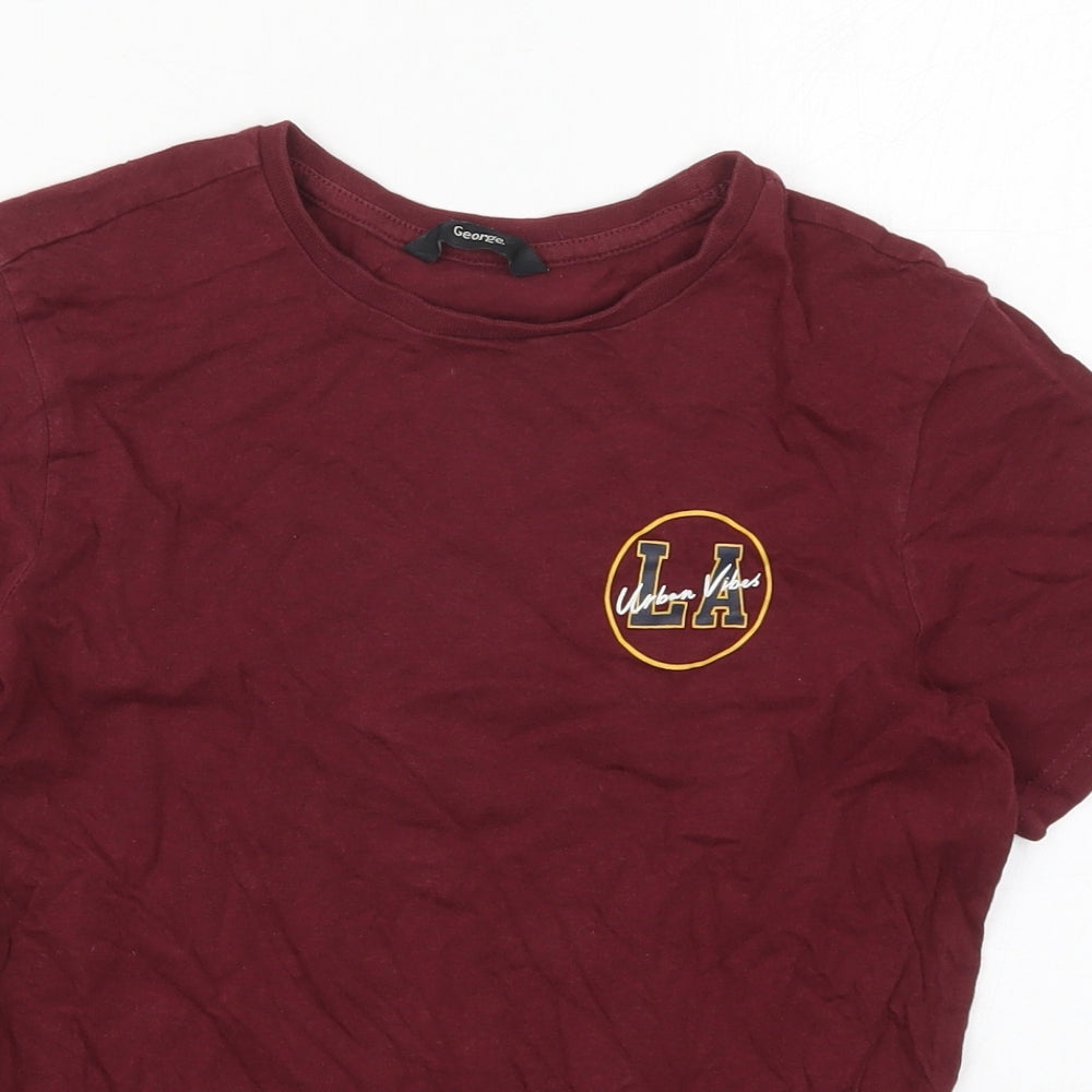 George Boys Red  Cotton Basic T-Shirt Size 10-11 Years Crew Neck Pullover - LA Urban Vibes