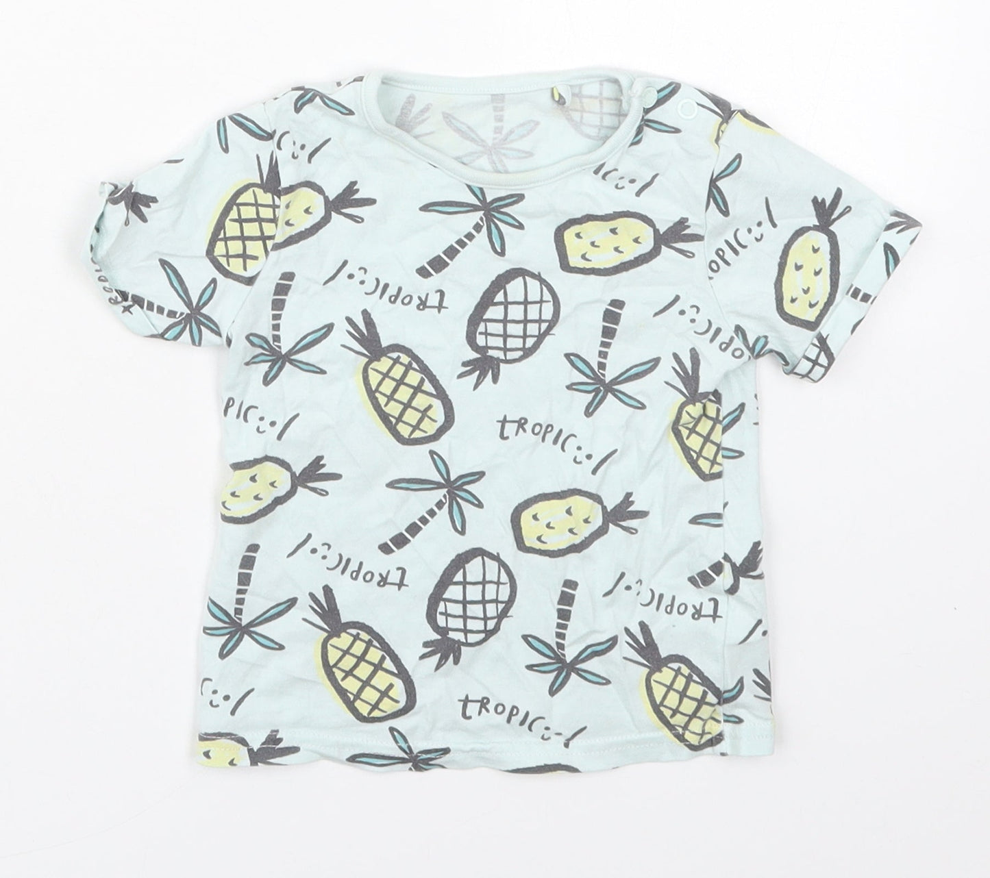 TU Boys Blue  Cotton Basic T-Shirt Size 12-18 Months Crew Neck Pullover - Tropic Pineapples