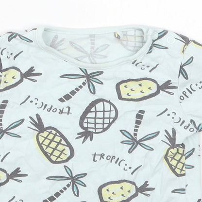 TU Boys Blue  Cotton Basic T-Shirt Size 12-18 Months Crew Neck Pullover - Tropic Pineapples