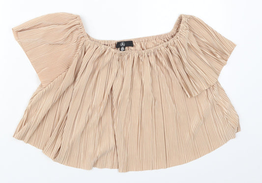 Missguided Womens Beige  Polyester Basic Blouse Size 8 Off the Shoulder