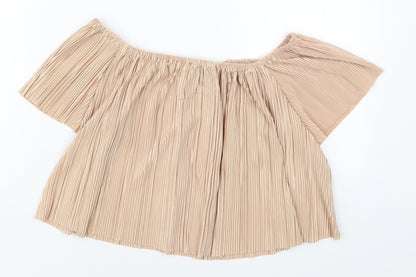 Missguided Womens Beige  Polyester Basic Blouse Size 8 Off the Shoulder