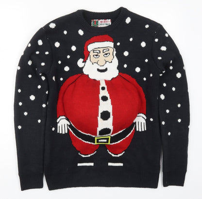 Cedar Wood State Mens Black Round Neck Polka Dot Acrylic Pullover Jumper Size S   - Santa