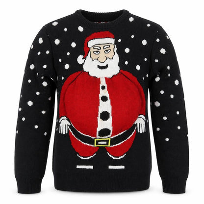 Front view of Cedarwood State men’s black round neck polka dot acrylic jumper, size S, - santa