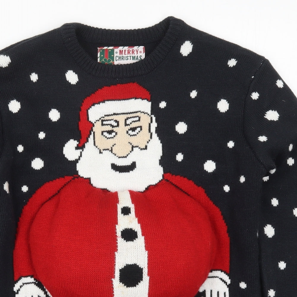 Cedar Wood State Mens Black Round Neck Polka Dot Acrylic Pullover Jumper Size S   - Santa