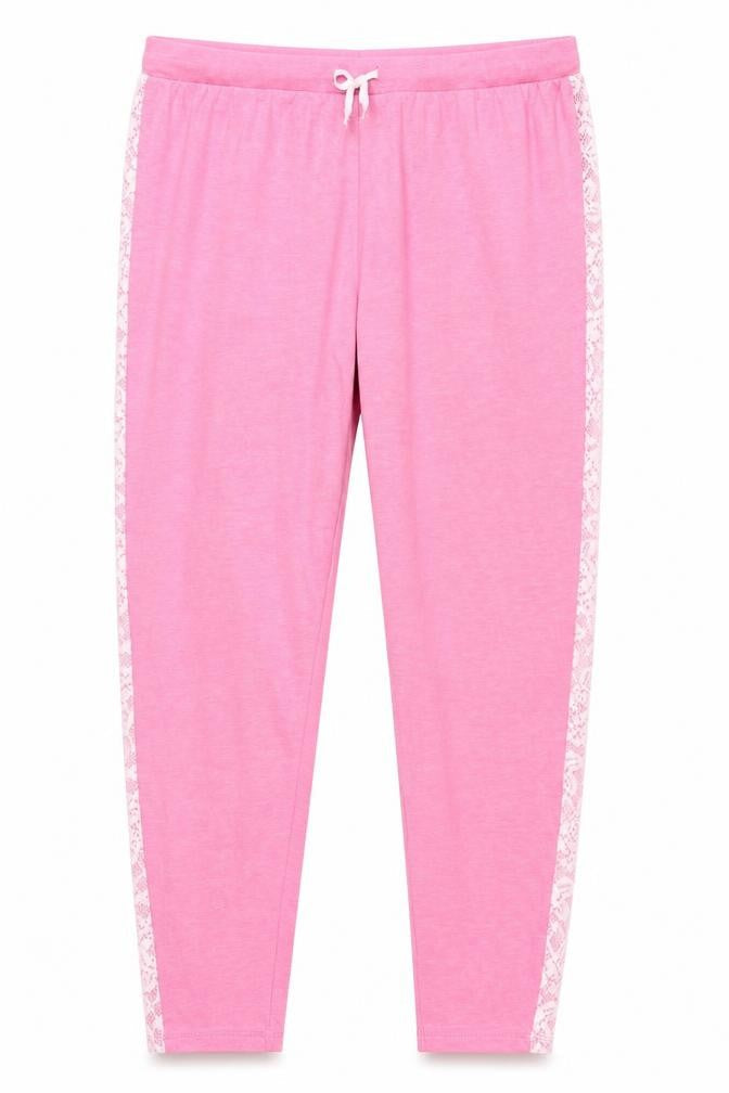 Front view of Dunnes women’s pink viscose trousers, size UK 34, in, 29-inch leg regular drawstring - pyjama pants