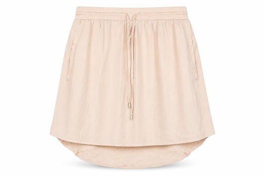 Front view of VILA women’s pink polyester a-line skirt, size L, drawstring