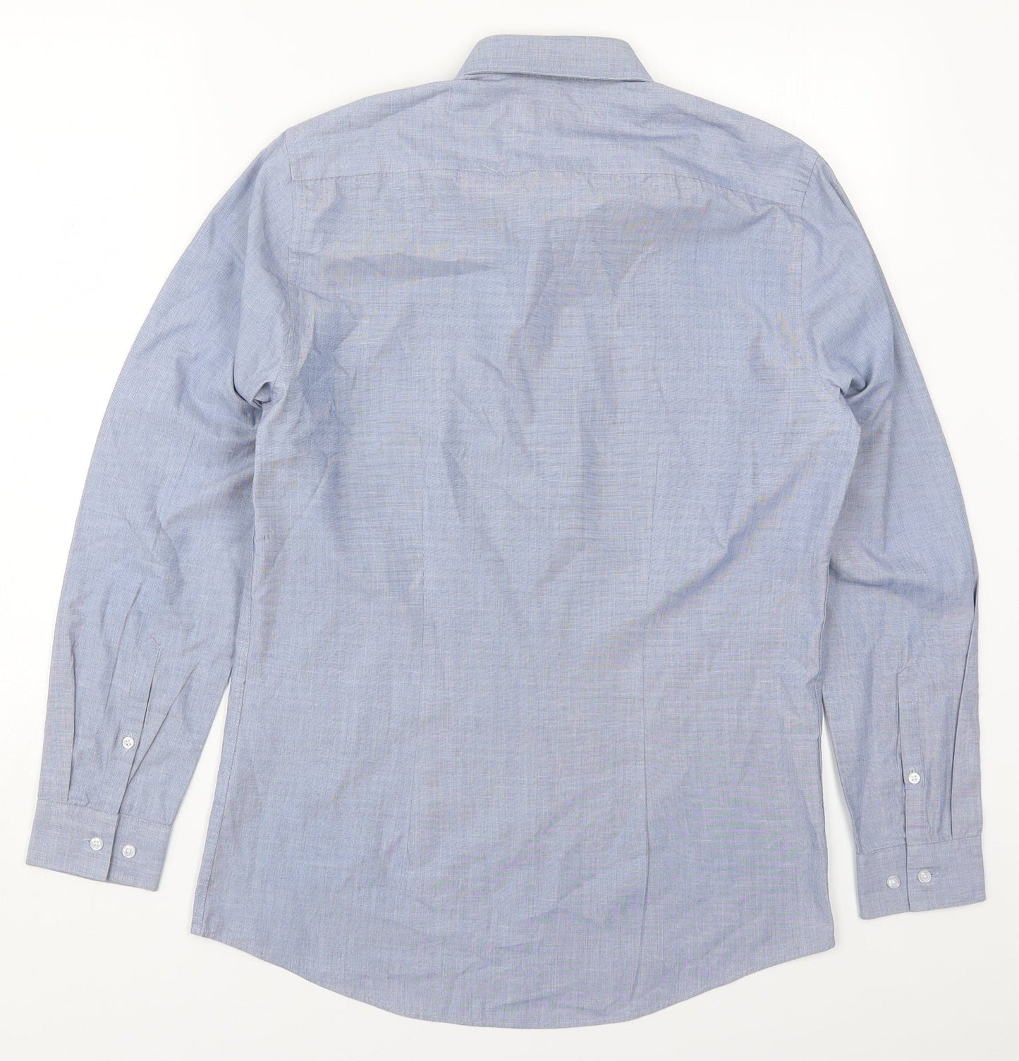 F&F Mens Blue  Polyester  Button-Up Size 14.5 Collared Button