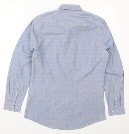 F&F Mens Blue  Polyester  Button-Up Size 14.5 Collared Button