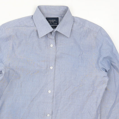 F&F Mens Blue  Polyester  Button-Up Size 14.5 Collared Button
