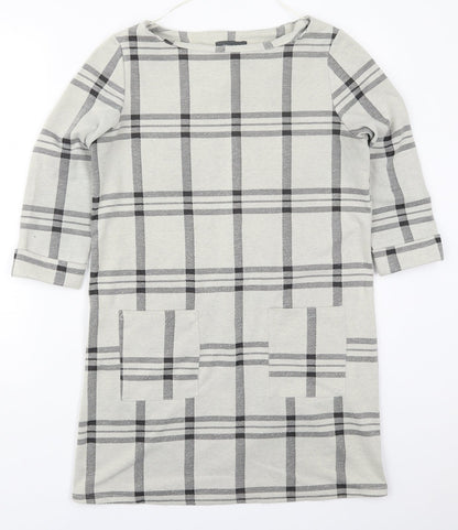 Primark Womens Grey Check Polyester T-Shirt Dress  Size 10  Round Neck Pullover