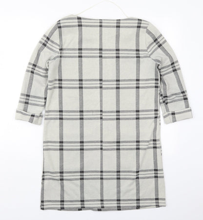 Primark Womens Grey Check Polyester T-Shirt Dress  Size 10  Round Neck Pullover