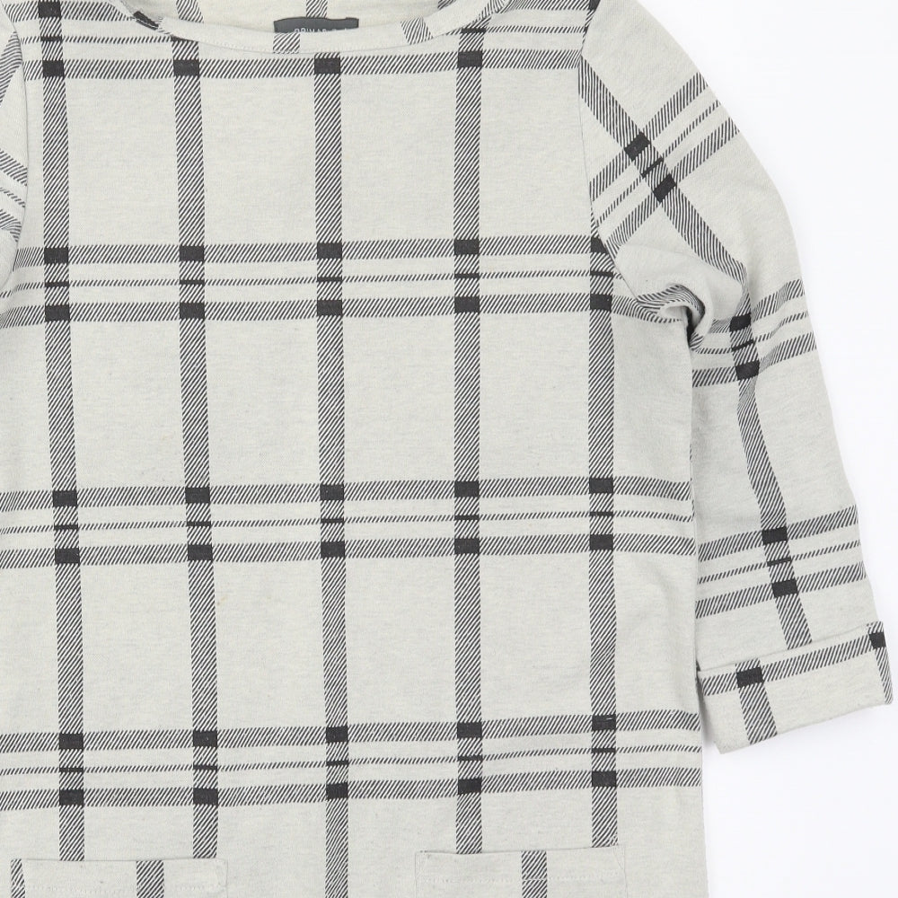 Primark Womens Grey Check Polyester T-Shirt Dress  Size 10  Round Neck Pullover