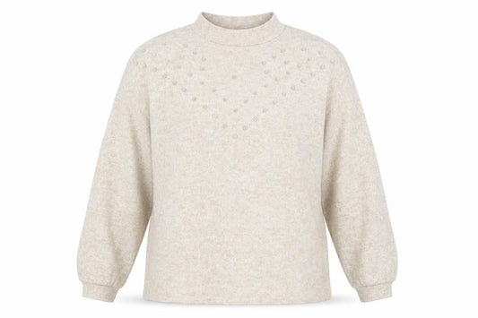 Front view of Savior women’s beige mock neck viscose jumper, size M