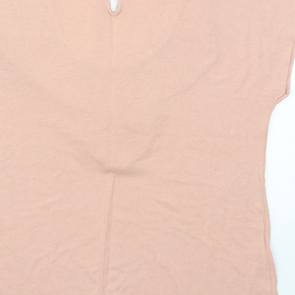 Cotton Brothers Womens Pink  Viscose Basic T-Shirt Size XS Round Neck