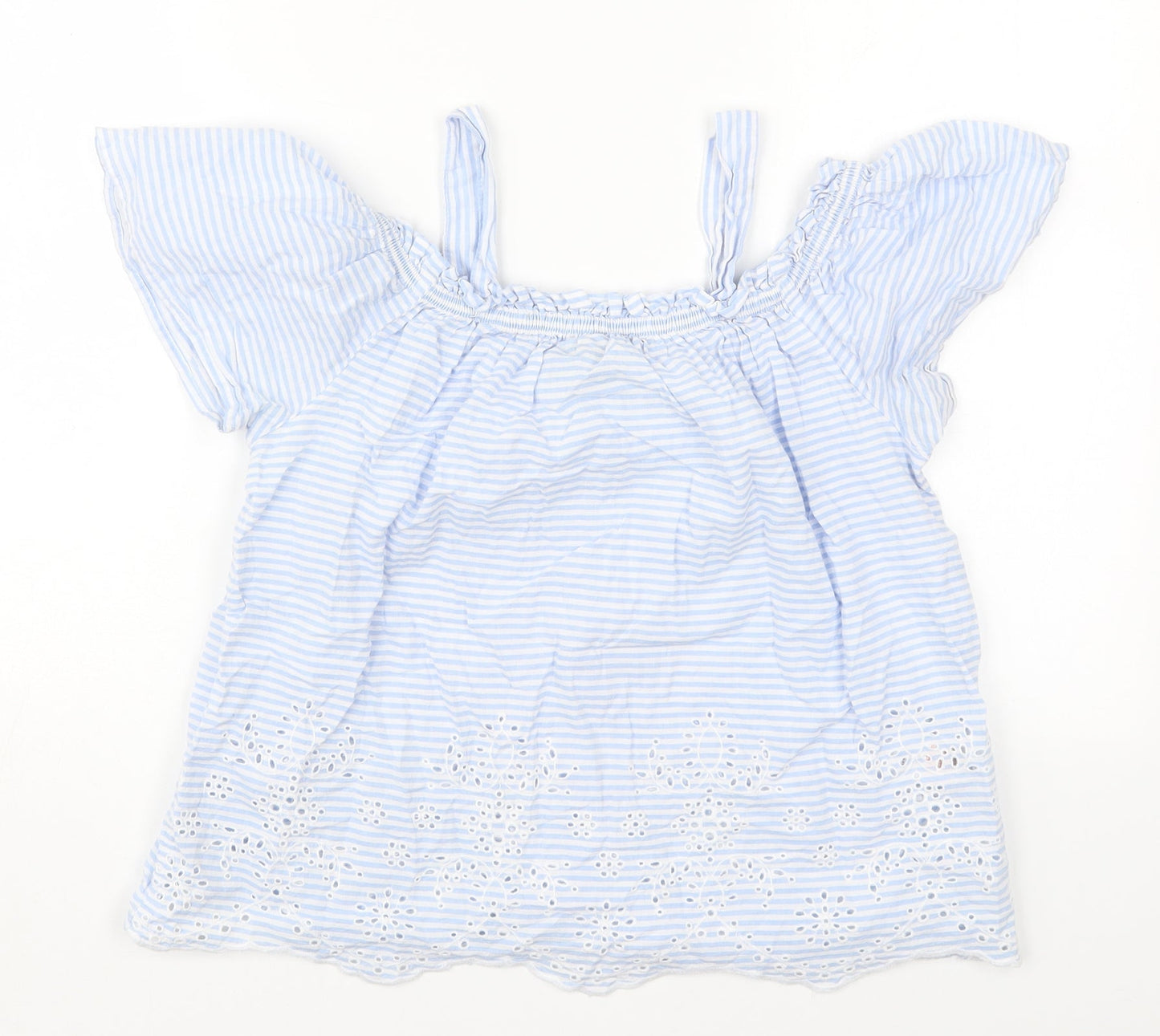 Primark Womens Blue Striped Cotton Basic T-Shirt Size 8 Round Neck