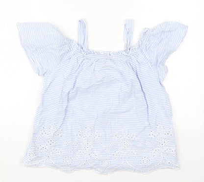 Primark Womens Blue Striped Cotton Basic T-Shirt Size 8 Round Neck