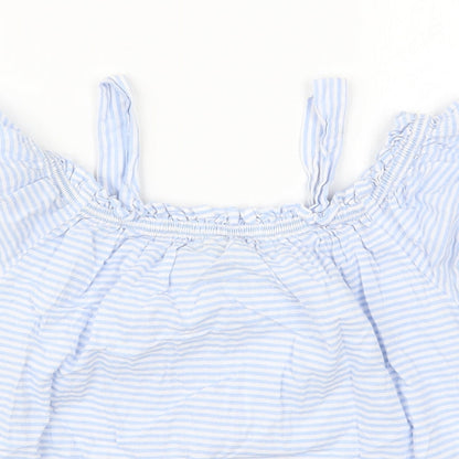 Primark Womens Blue Striped Cotton Basic T-Shirt Size 8 Round Neck