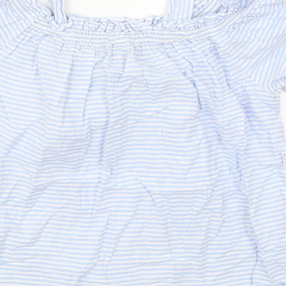 Primark Womens Blue Striped Cotton Basic T-Shirt Size 8 Round Neck