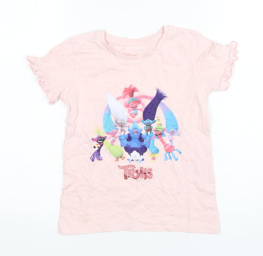 Primark Girls Pink  Cotton Basic T-Shirt Size 7-8 Years Round Neck Pullover - Trolls