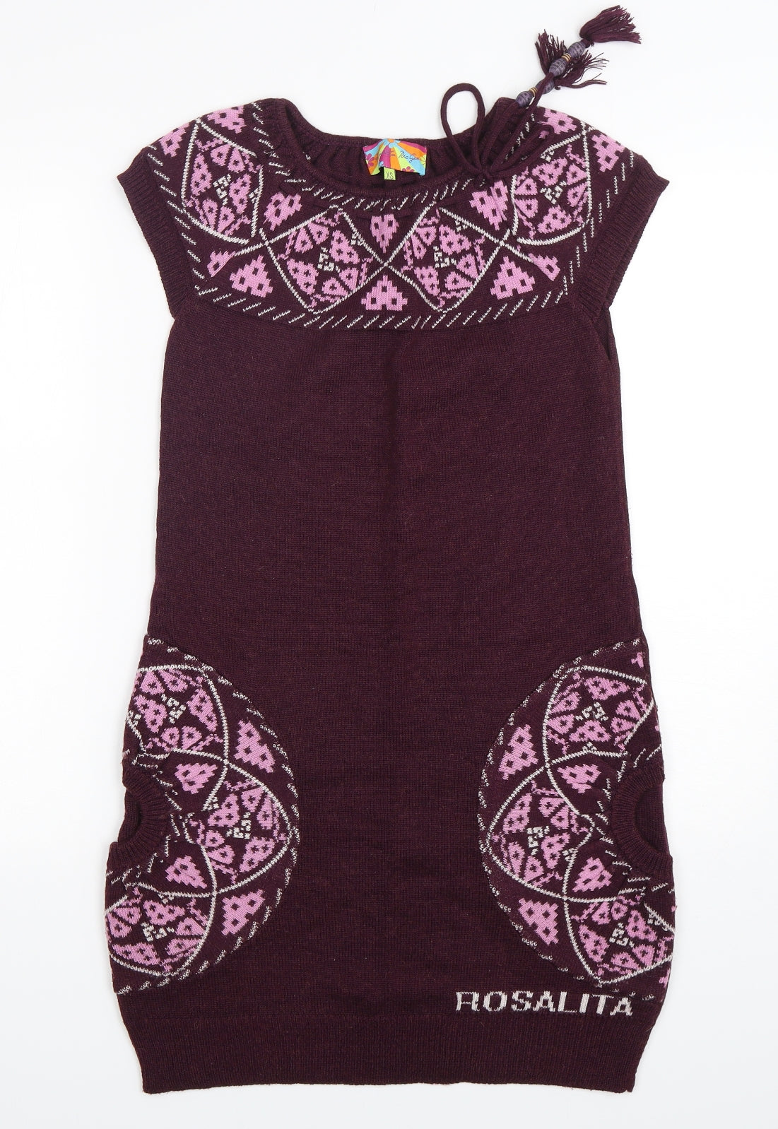 Rosalita Womens Purple Argyle/Diamond Acrylic Jumper Dress  Size XS  Round Neck Pullover