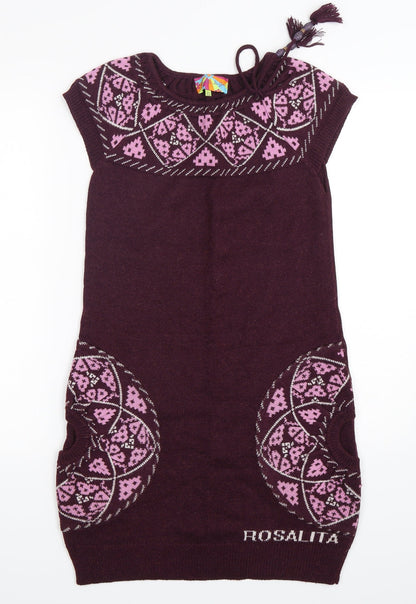 Rosalita Womens Purple Argyle/Diamond Acrylic Jumper Dress  Size XS  Round Neck Pullover