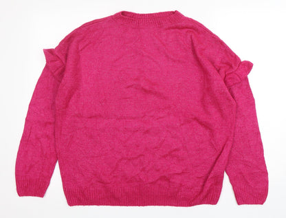 C&A Womens Pink Crew Neck  Acrylic Pullover Jumper Size M