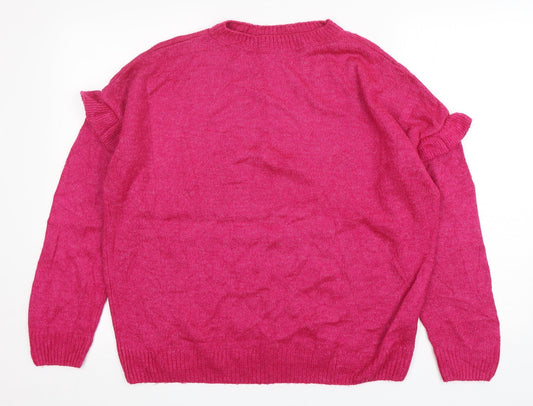 C&A Womens Pink Crew Neck  Acrylic Pullover Jumper Size M